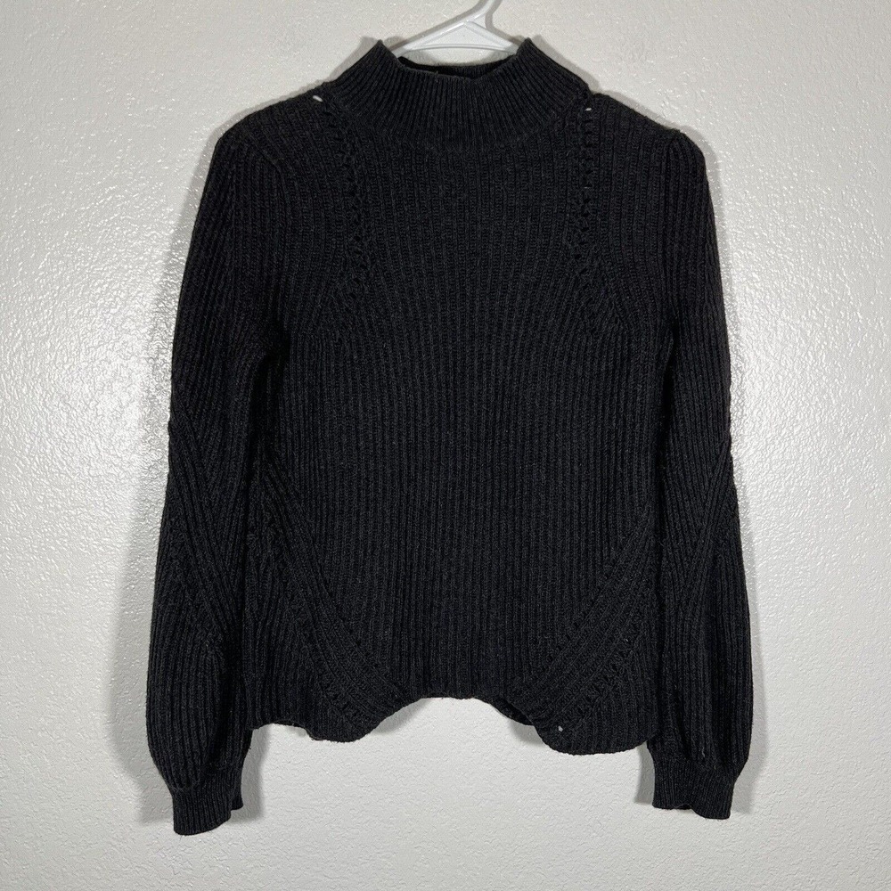 Marine Layer Womens Erin Wool Blend Knit Balloon Sleeve Sweater Charcoal Size XS - Picture 2 of 8